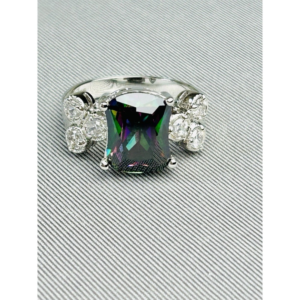 Sterling‎ Silver Size 8.75 Ring With Green & Purple Faux Stones .925 Jewelry